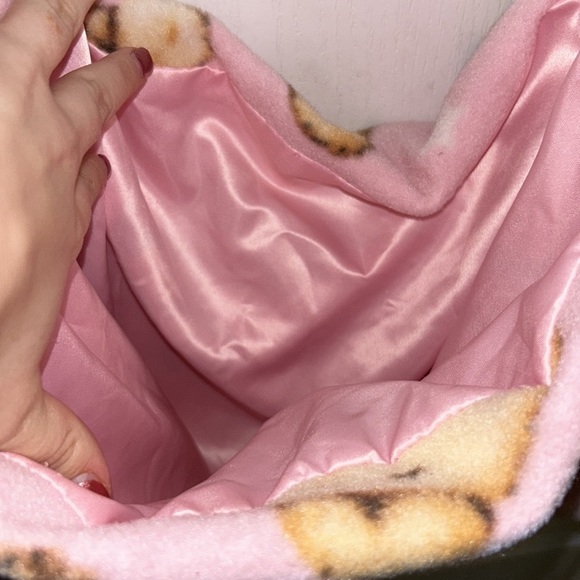 SOFT PLUSH HANDMADE BABY PINK SLEEPY TEDDYBEAR TOTE BAG SATIN LINING - Picture 4 of 5